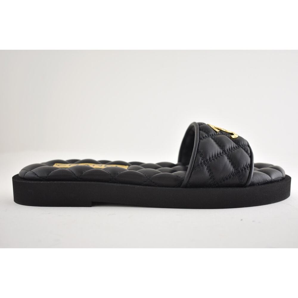 Chanel REV Black Quilted Leather Gold Logo Mule Slide Sandal Flip Flop Flat 35 - Picture 2 of 16